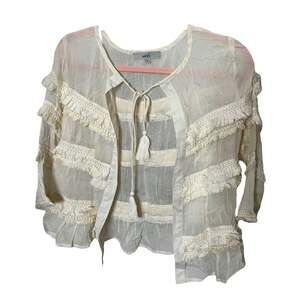 Adrift Fifi Jacket Soloni Palace white fringe tie front tassels small NWT